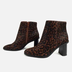 Gibson & Latimer Leopard Print Square Toe Booties Vina Cow Hair
